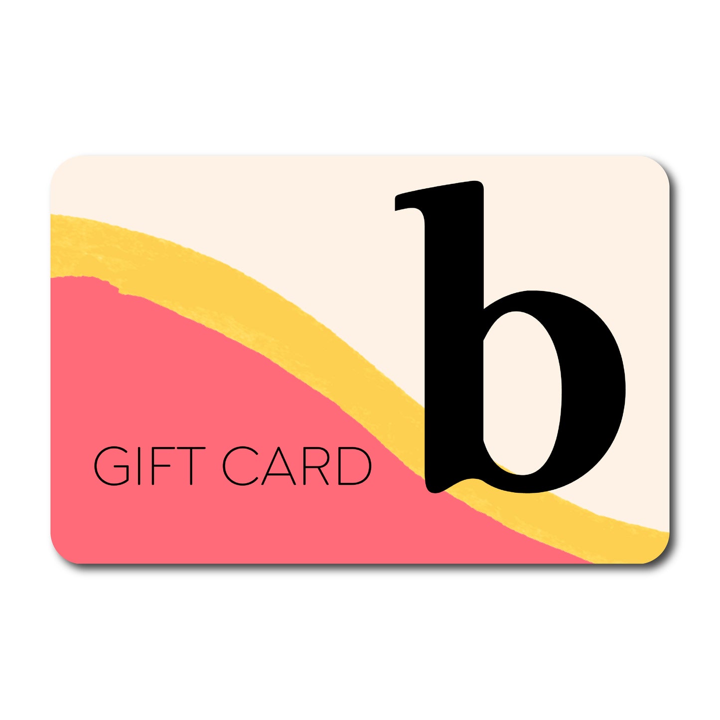 Gift card with pink background and yellow stripe.